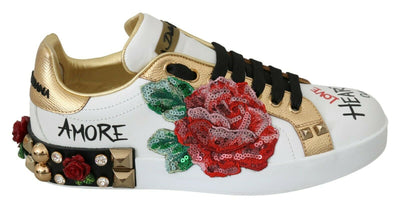 Dolce & Gabbana Elegant Sequined Floral Leather Sneakers - Masuh best bargains 