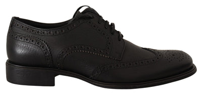 Dolce & Gabbana Elegant Black Leather Derby Wingtip Shoes - Masuh best bargains 