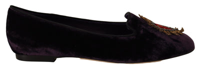 Dolce & Gabbana Chic Purple Velvet Loafers with Heart Detail - Masuh best bargains 