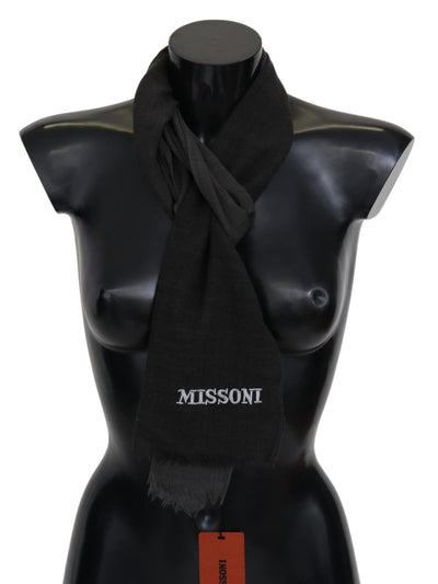 Missoni Elegant Black Wool Scarf with Fringes - Masuh best bargains 