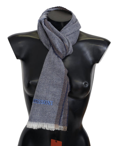 Missoni Elegant Gray Wool Scarf with Stripes and Fringes - Masuh best bargains 