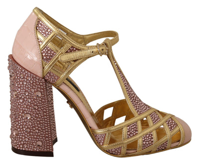 Dolce & Gabbana Silk-Infused Leather Crystal Pumps in Pink Gold - Masuh best bargains 