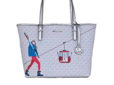 Michael Kors Jet Set Girls Print Medium Signature PVC Carryall Shoulder Tote Handbag (Bright White Multi) - Masuh best bargains 