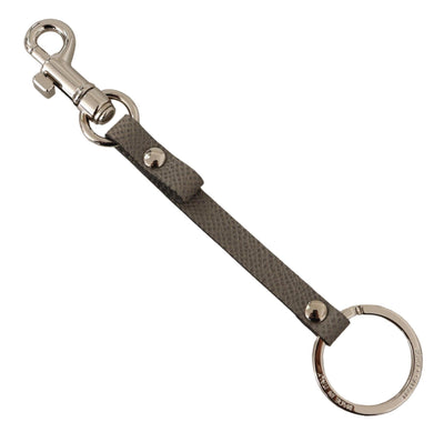 Dolce & Gabbana Elegant Gray Leather Keyring with Silver Accents - Masuh best bargains 