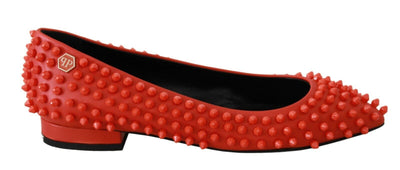 Philipp Plein Vibrant Orange Pointed Leather Flats - Masuh best bargains 