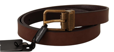 Dolce & Gabbana Elegant Brown Leather Belt with Gold Buckle - Masuh best bargains 