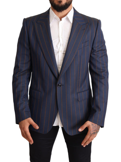 Dolce & Gabbana Elegant Slim Fit Blue Striped Wool Blazer - Masuh best bargains 