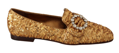 Dolce & Gabbana Elegant Gold Sequin Crystal Flats - Masuh best bargains 