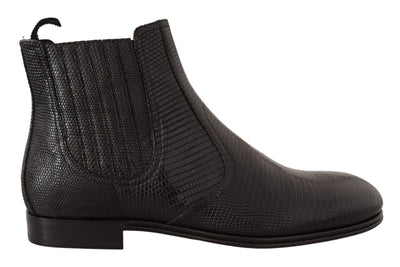 Dolce & Gabbana Elegant Black Leather Lizard Skin Derby Boots - Masuh best bargains 