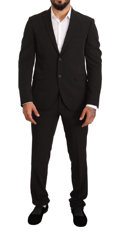 Domenico Tagliente Elegant Black Slim Fit Two-Piece Suit - Masuh best bargains 