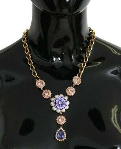 Dolce & Gabbana Elegant Gold Crystal Floral Charm Necklace - Masuh best bargains 