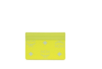 MCM Spectrum Diamond Mini Neon Yellow Visetos Leather Card Case Holder Wallet - Masuh best bargains 