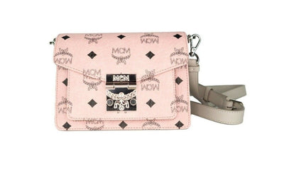 MCM Signature Soft Pink Diamond Logo Leather Mini Flap Lock Crossbody Handbag - Masuh best bargains 