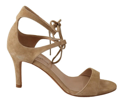 Maria Christina Elegant Beige Suede Ankle Strap Heels - Masuh best bargains 