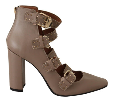 MY TWIN Elegant Leather Multi-Buckle Heels in Brown - Masuh best bargains 