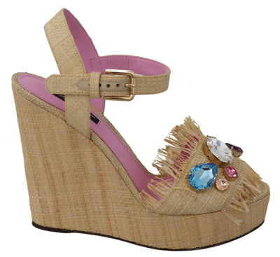 Dolce & Gabbana Beige Silk Strap Wedge Sandals - Masuh best bargains 