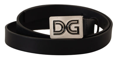 Dolce & Gabbana Elegant Black Leather Belt with Silver Buckle - Masuh best bargains 