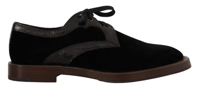 Dolce & Gabbana Elegant Black Velvet & Exotic Leather Dress Shoes - Masuh best bargains 