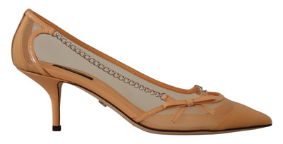 Dolce & Gabbana Elegant Beige Mesh Pumps with Silver Chains - Masuh best bargains 