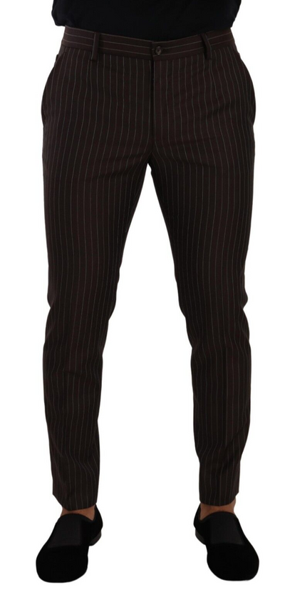 Dolce & Gabbana Elegant Brown Striped Woolen Men's Trousers - Masuh best bargains 