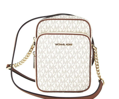 Michael Kors Jet Set Medium Vanilla PVC North South Chain Crossbody Handbag - Masuh best bargains 