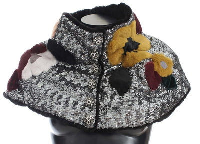 Dolce & Gabbana Elegant Floral Sequined Fur Scarf - Masuh best bargains 