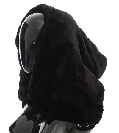 Dolce & Gabbana Chic Black Weasel Fur Hooded Scarf Wrap - Masuh best bargains 