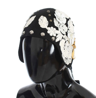 Dolce & Gabbana Elegant Black Floral Wool Cloche Hat - Masuh best bargains 