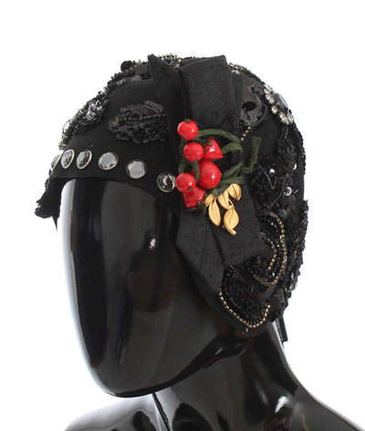 Dolce & Gabbana Elegant Black Crystal-Adorned Cloche Hat - Masuh best bargains 