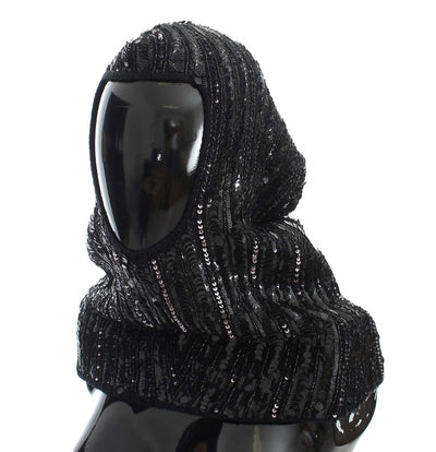 Dolce & Gabbana Elegant Black Sequined Hooded Scarf Wrap - Masuh best bargains 