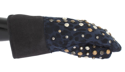 Dolce & Gabbana Chic Gray Wool & Shearling Gloves with Studded Details - Masuh best bargains 