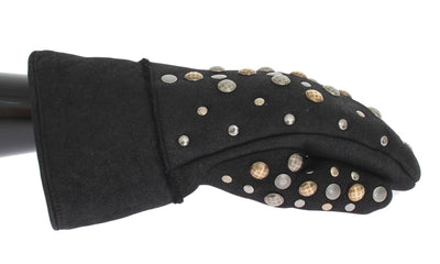 Dolce & Gabbana Elegant Studded Gray Wool Gloves - Masuh best bargains 