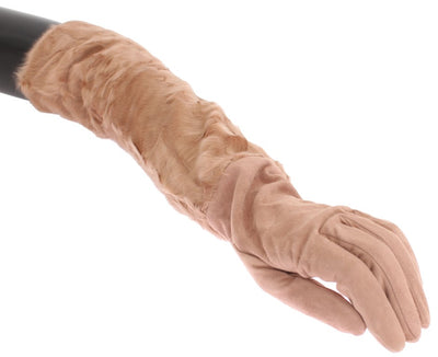 Dolce & Gabbana Elegant Beige Suede Elbow-Length Gloves - Masuh best bargains 