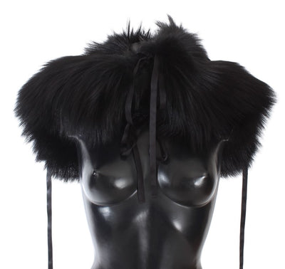 Dolce & Gabbana Elegant Black Fox Fur Silk Shoulder Wrap - Masuh best bargains 
