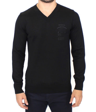 Ermanno Scervino Elegant Black V-Neck Wool Blend Sweater - Masuh best bargains 