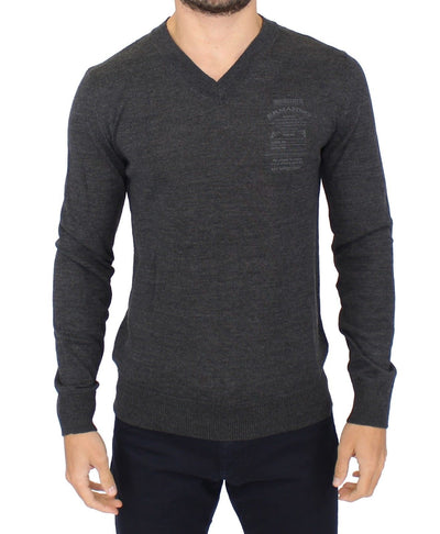 Ermanno Scervino Chic Gray V-Neck Wool Blend Pullover Sweater - Masuh best bargains 