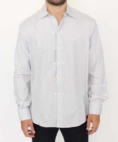 Ermanno Scervino Elegant White and Gray Striped Cotton Shirt - Masuh best bargains 