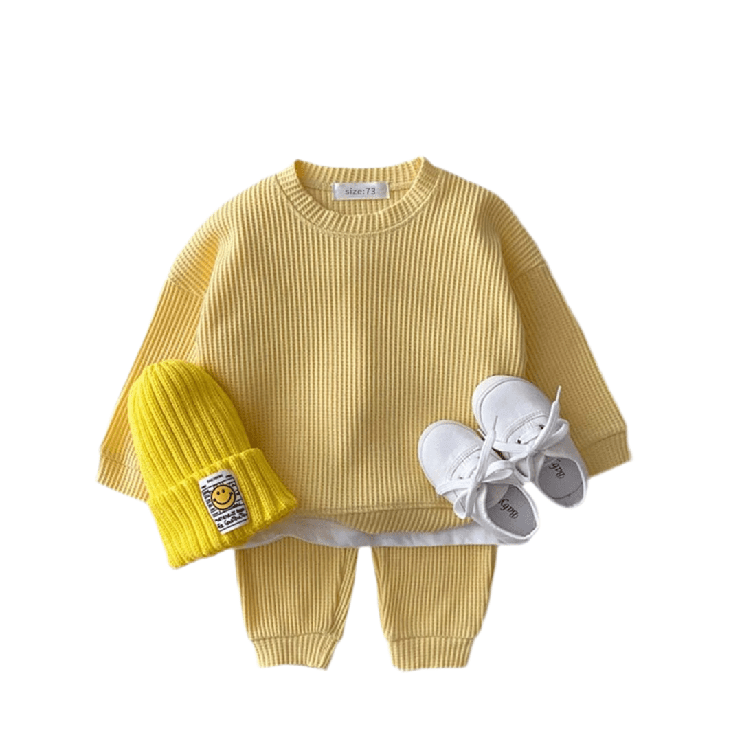 Infant Baby Boys Clothes Set Mock Two-piece Waffle Cotton Sweatshirt+Pants 2pcs Outfit - Masuh best bargains 