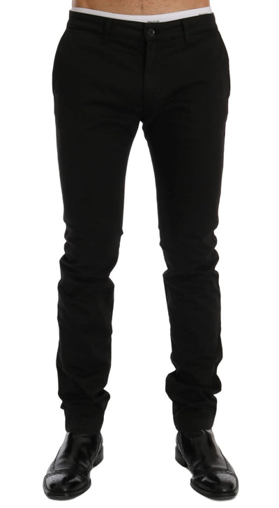 GF Ferre Elegant Slim Fit Black Cotton Trousers - Masuh best bargains 