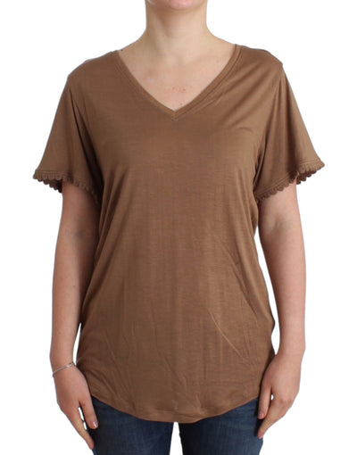 John Galliano Elegant Short-Sleeved Brown Rayon Top - Masuh best bargains 