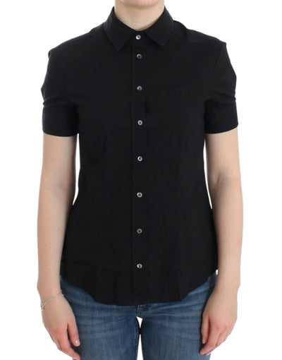 John Galliano Elegant Black Cotton Stretch Shortsleeve Blouse - Masuh best bargains 