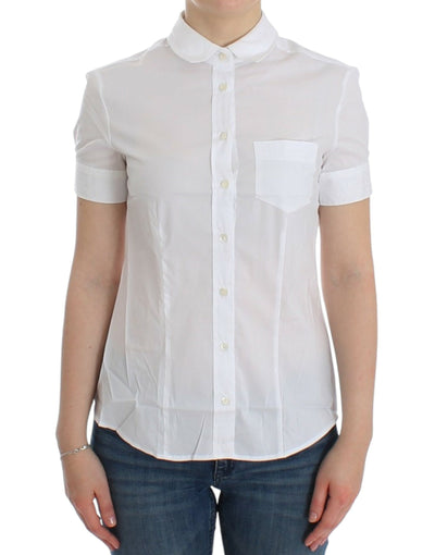 John Galliano Chic White Cotton Blend Shortsleeve Blouse - Masuh best bargains 