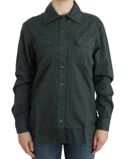 Cavalli Elegant Gray Cotton Button Down Shirt - Masuh best bargains 