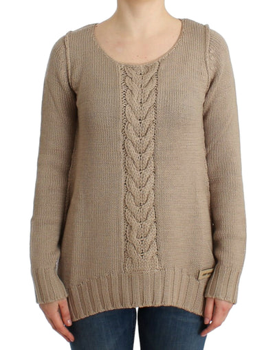 Cavalli Elegant Beige Knitted Crew Neck Sweater - Masuh best bargains 