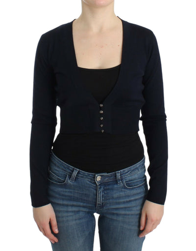 Cavalli Elegant Black Cropped Virgin Wool Cardigan - Masuh best bargains 
