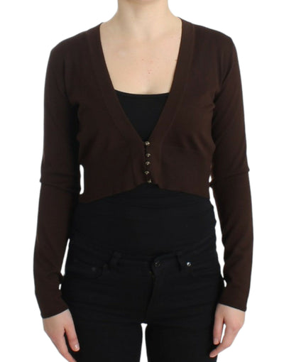 Cavalli Elegant Brown Virgin Wool Cropped Cardigan - Masuh best bargains 