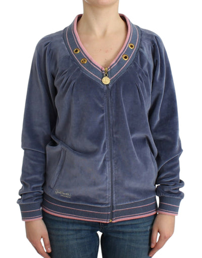 Cavalli Elegant Blue Zip Cardigan with Gold Details - Masuh best bargains 