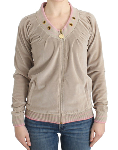 Cavalli Beige Zip Cardigan with Gold Tone Accents - Masuh best bargains 