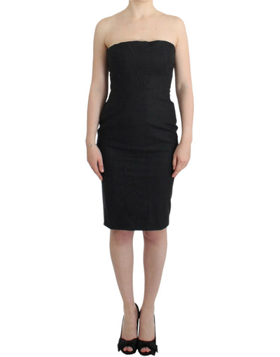 Cavalli Elegant Gray Strapless Dress with Gold Accents - Masuh best bargains 