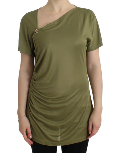 Cavalli Elegant Green Jersey Blouse with Gold Accents - Masuh best bargains 